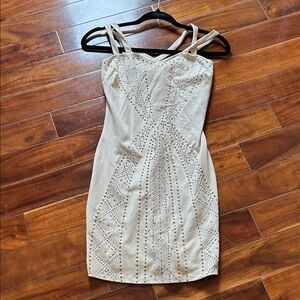 bebe Studded Cream Sleeveless Bodycon Mini Dress